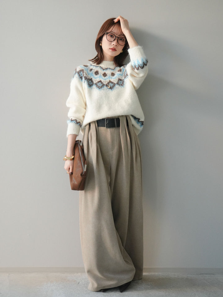 [予約]ベルトデザインループコールテンワイドパンツ(ベルト付き)/beige