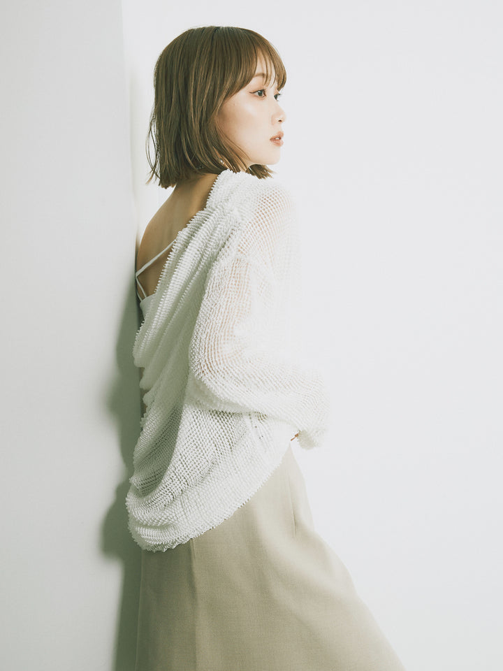 [SET] 後背垂墜網眼套頭衫+亞麻觸感裹身寬褲（2件套）