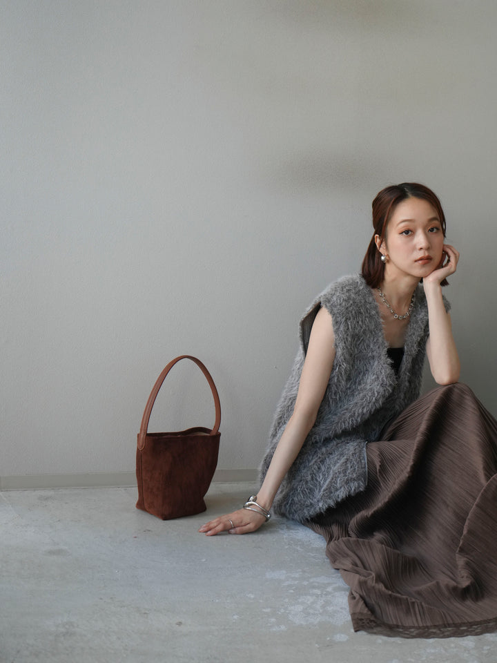 [予約]ダブルZIPループシャギーベスト/ブラック