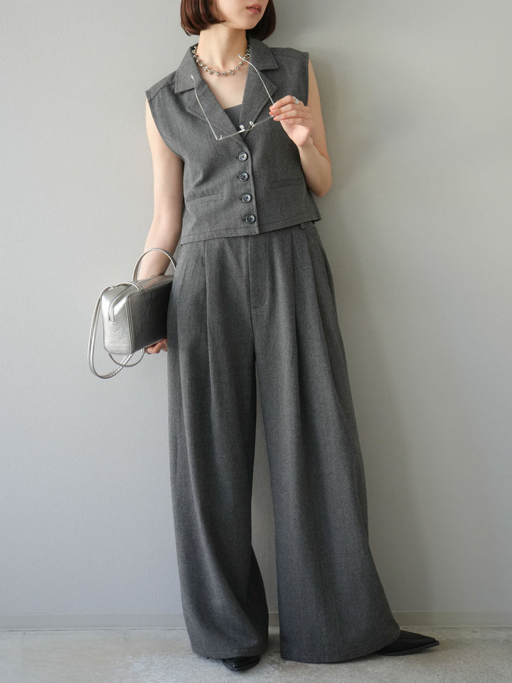 [予約]ツイードタッチタックワイドパンツ/ダークグレー