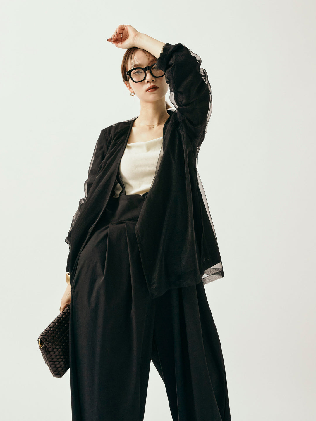 [予約]チュールレイヤードVジャケット/ブラック