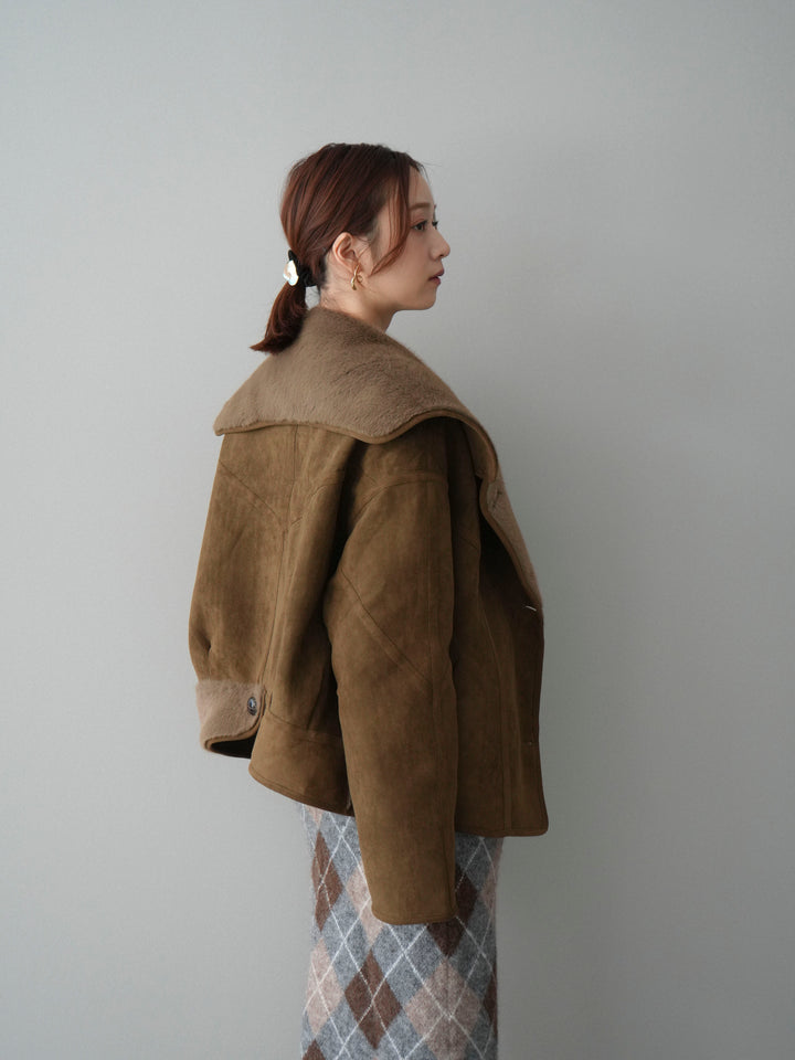 [SET]アーガイルニットプルオーバー&ロングスカートSET UP+ムートンショートジャケット(2set)