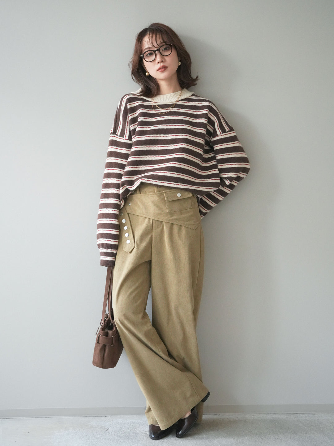 [予約]コーデュロイ巻きベルト付きパンツ/beige