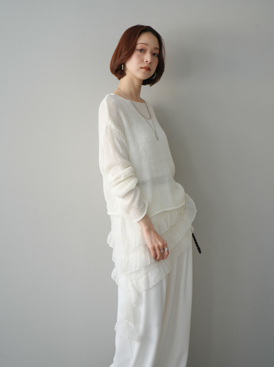 [予約]ラッフルオーガンジータンクトップ＆ニットアンサンブル/white