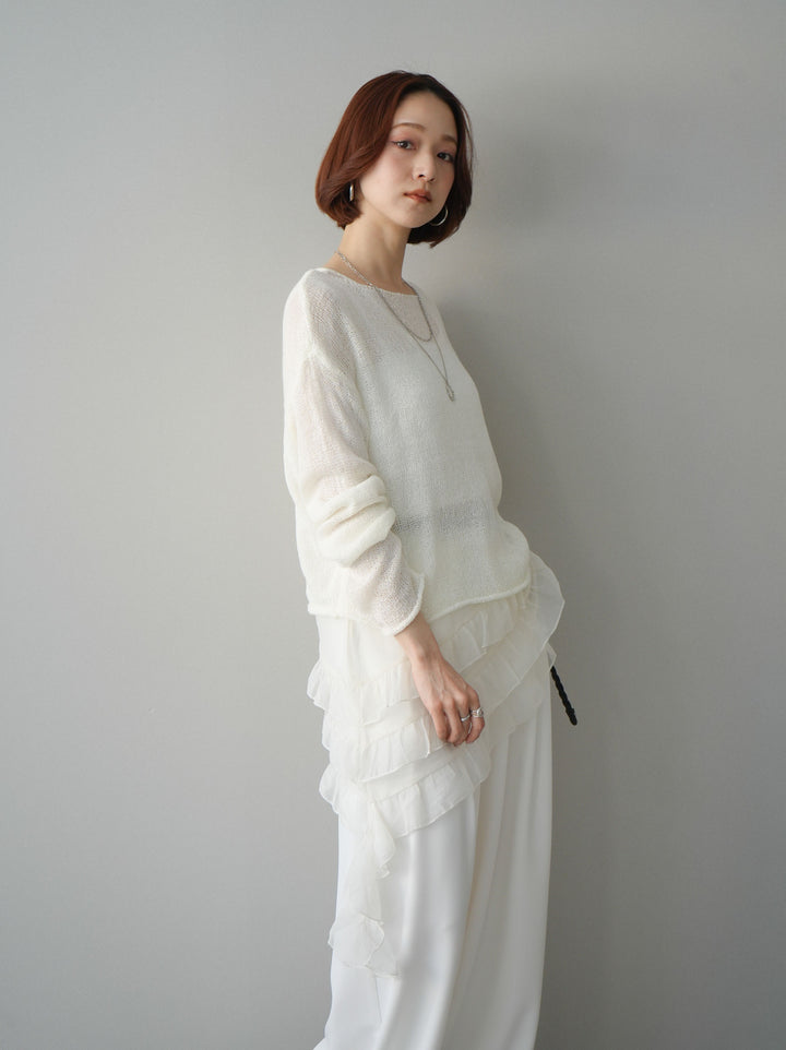 [予約]ラッフルオーガンジータンクトップ＆ニットアンサンブル/white