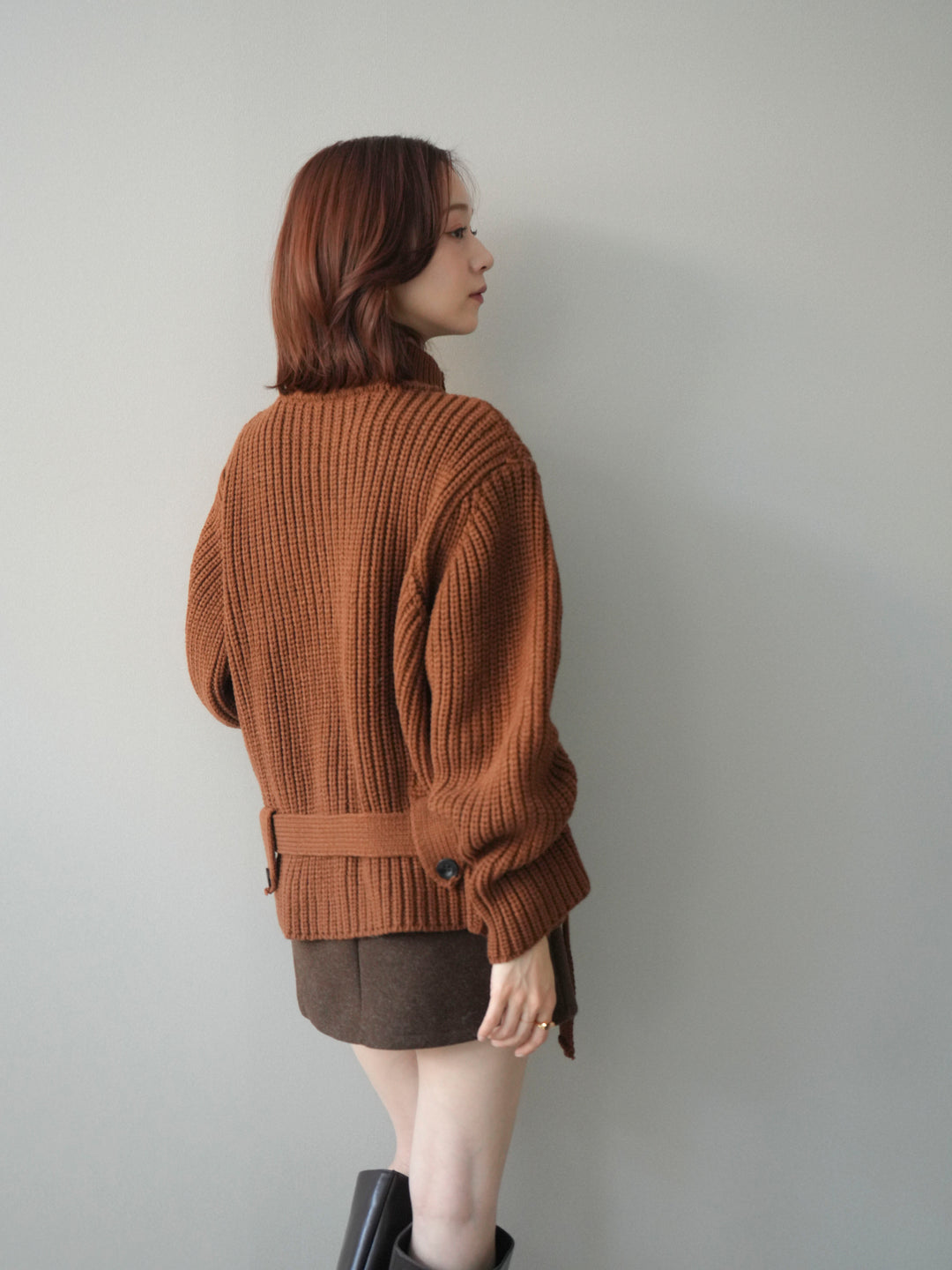 [予約]畦編みボトルネックZIPニットカーディガン/brown