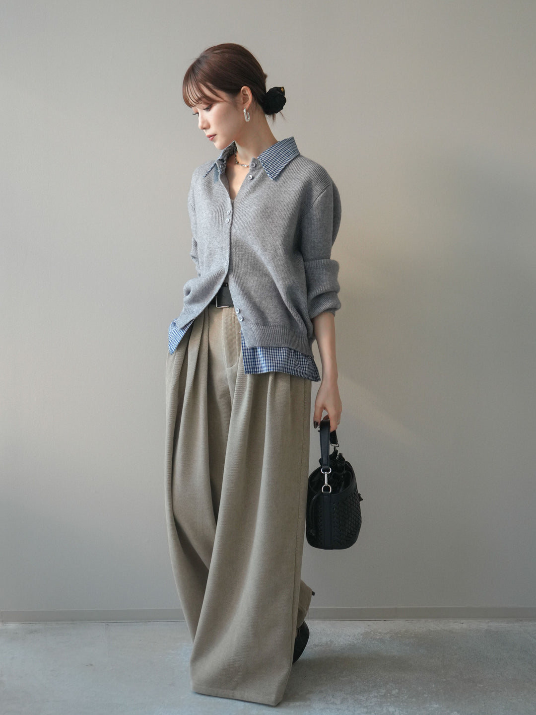 [予約]ベルトデザインループコールテンワイドパンツ(ベルト付き)/beige