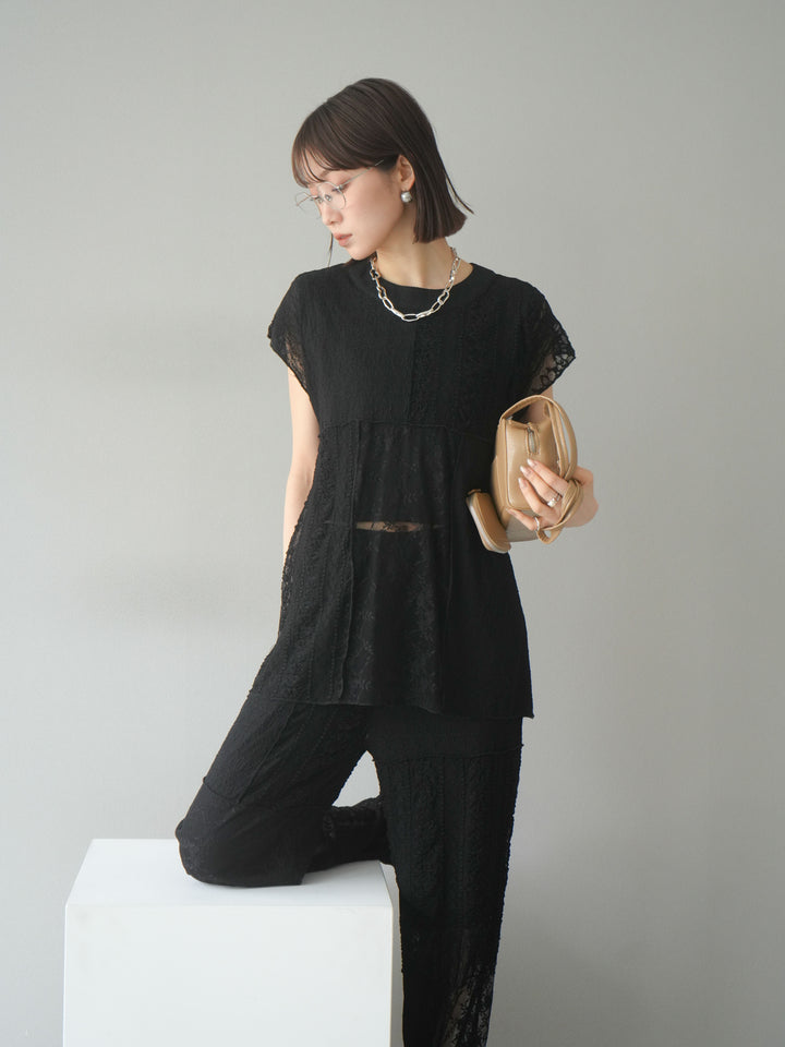 [予約]パッチワークレースフレンチプルオーバー/ブラック