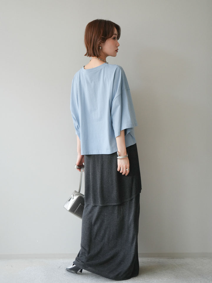 [SET]ボックスシルエットロゴTEE+レイヤードラップニットスカート(2set)