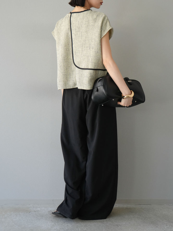 [SET]サマーツイードケープデザインプルオーバー+クレープシフォンタックワイドパンツ(2set)