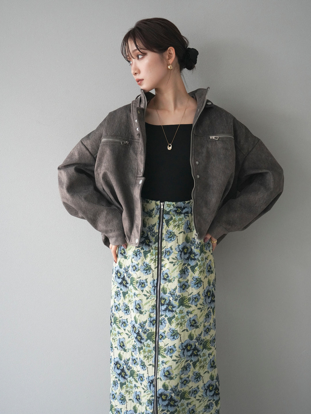 [予約]スエードジップデザインブルゾン/gray