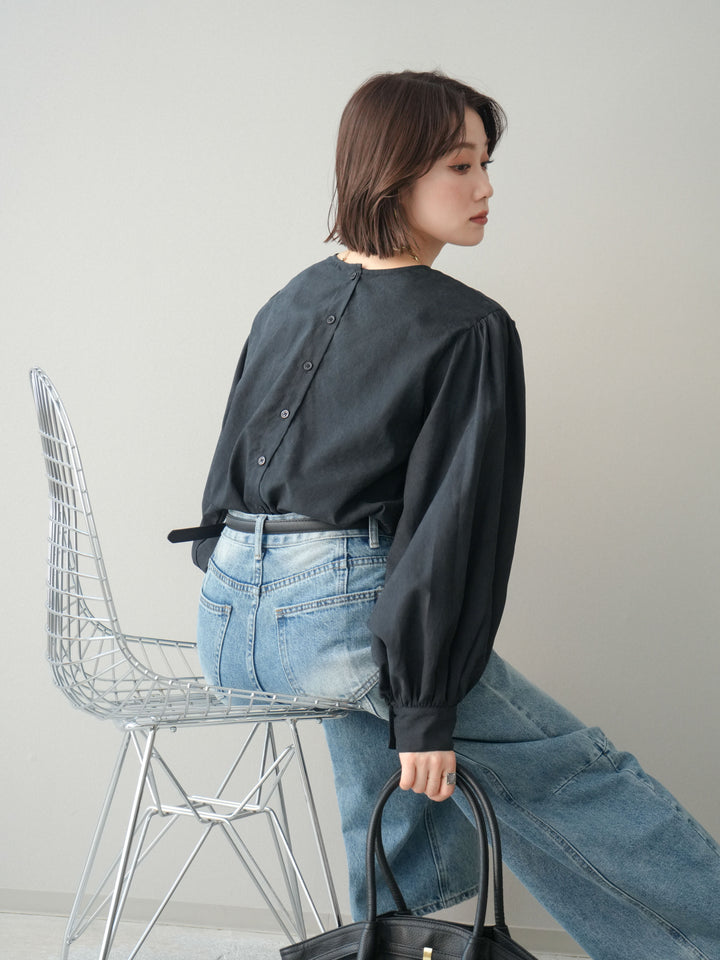 [予約]2WAYピーチスキンボリュームスリーブブラウス/black