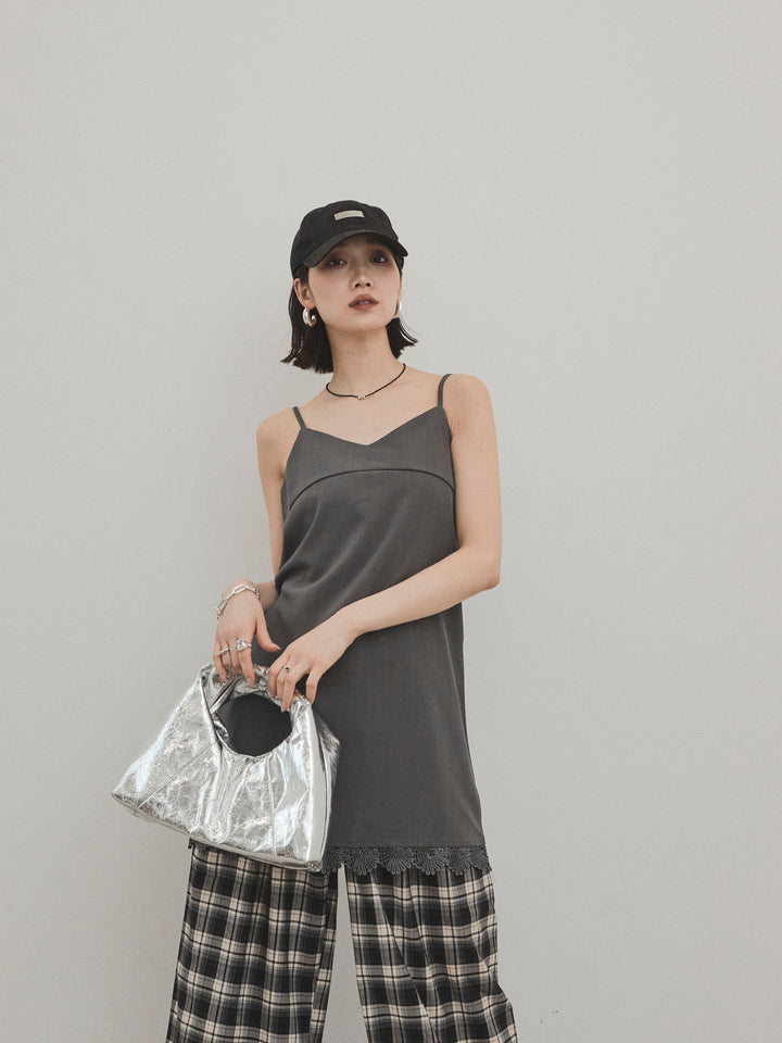 [予約]裾レース切替キャミミニワンピース/グレー