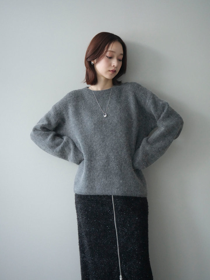 [SET]アンゴラタッチクルーネックニットプルオーバー+ラメシャギーフロントジップスカート(2set)