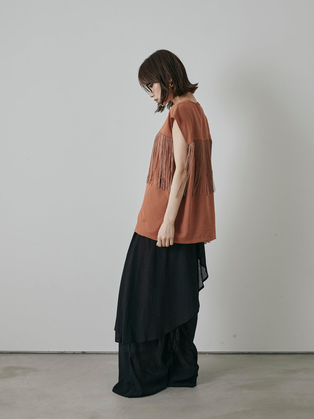 [預購] 薄紗洗衣機裹身設計褲/黑色