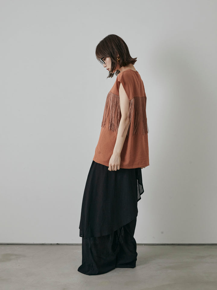 [預購] 薄紗洗衣機裹身設計褲/黑色