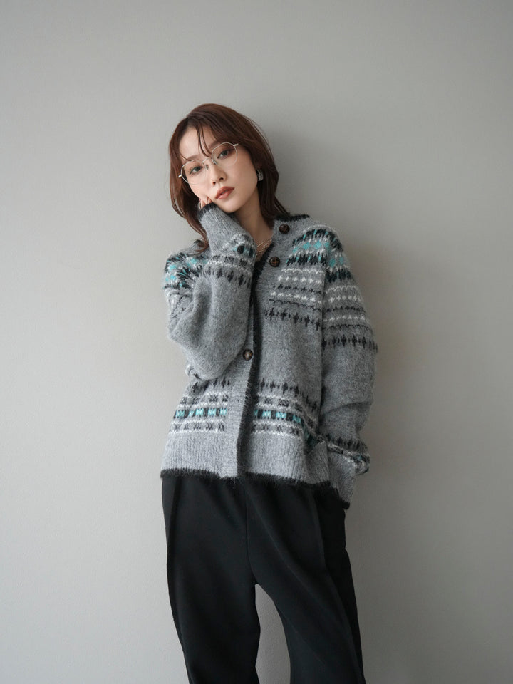 [SET]求心柄ウッドボタンニットカーディガン+求心柄ウッドボタンニットカーディガン(2set)