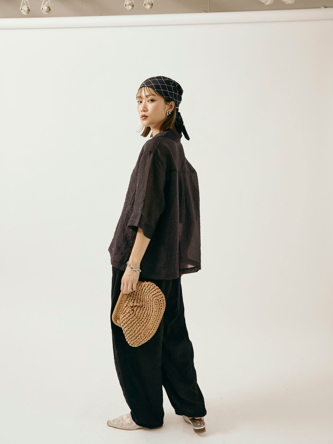 [予約]リネンライクベイカーバルーンパンツ/ブラック