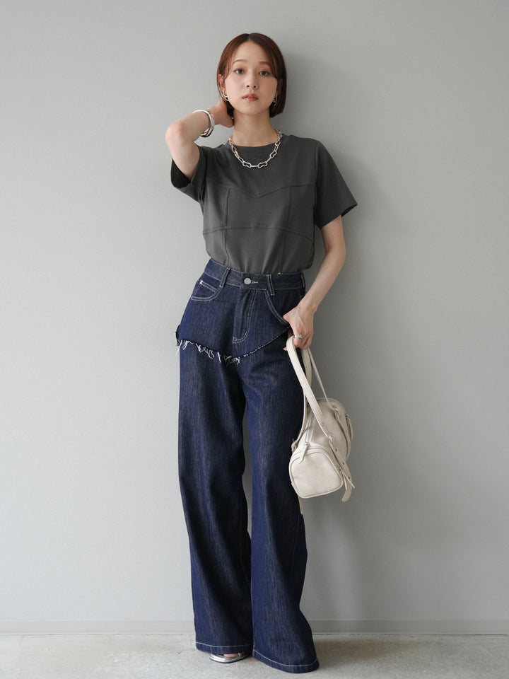 [SET]ビスチェデザインTシャツ+ヒップデザインデニムパンツ(2set)