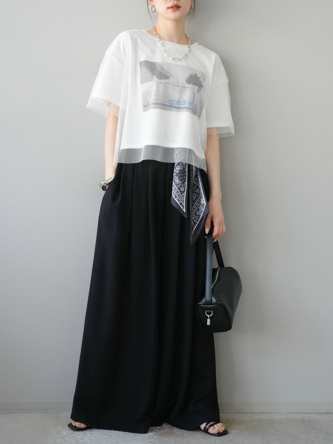 [予約]チュールドッキングフォトTシャツ/オフホワイト×ブルー