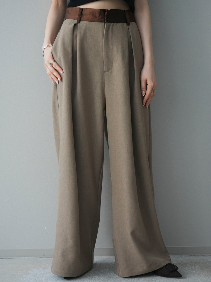 [予約]サテンベルトタックワイドパンツ/beige