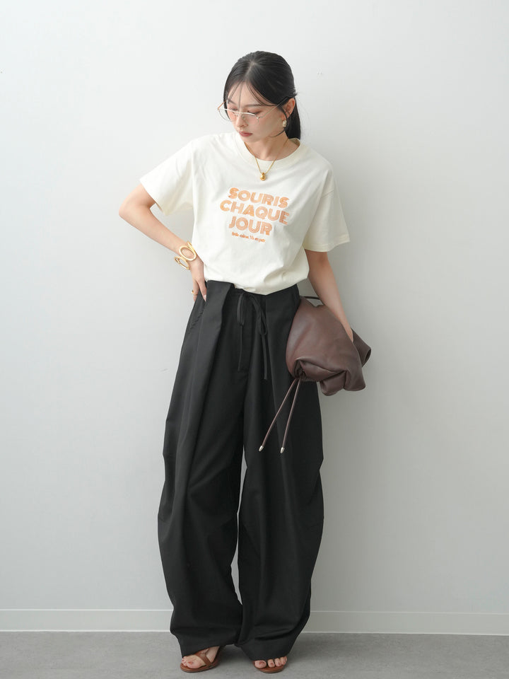 【套裝】Logo刺繡T卹+皮帶環彎腰闊腿褲（兩件套）