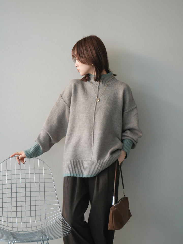 [SET]配色ハイネックニットプルオーバー+選べるアクセセット(2set)