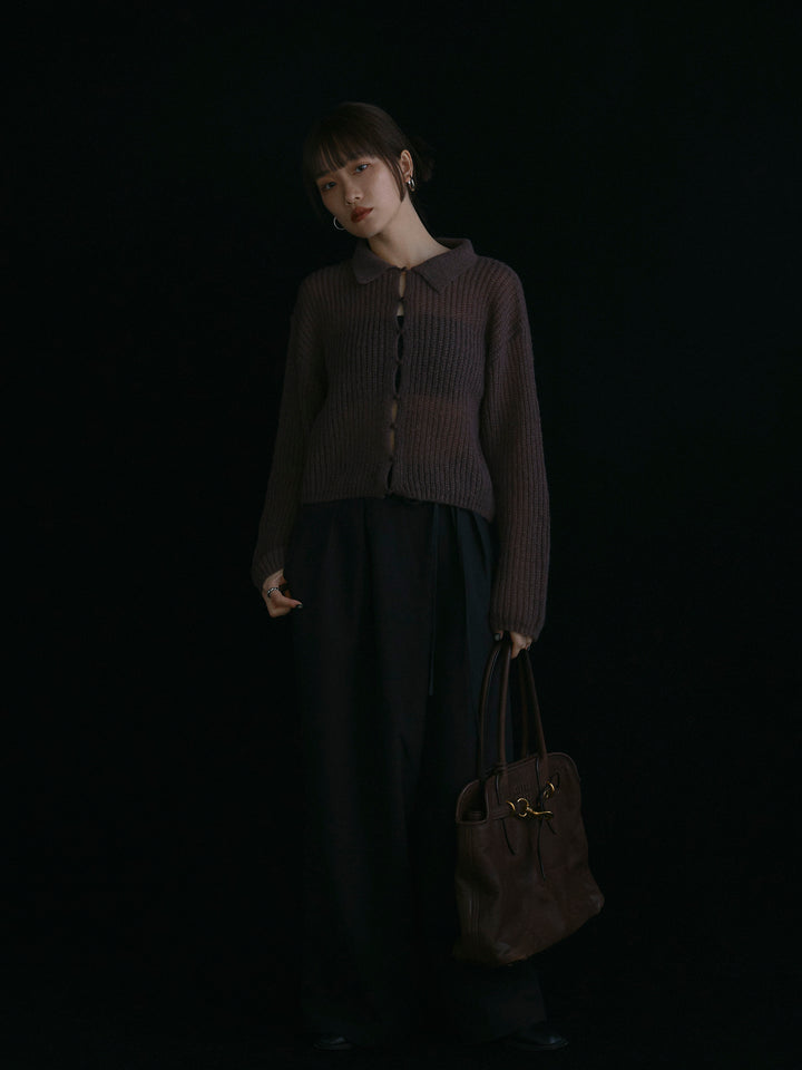 [予約]起毛片畦編みシアーポロニット/ブラウン