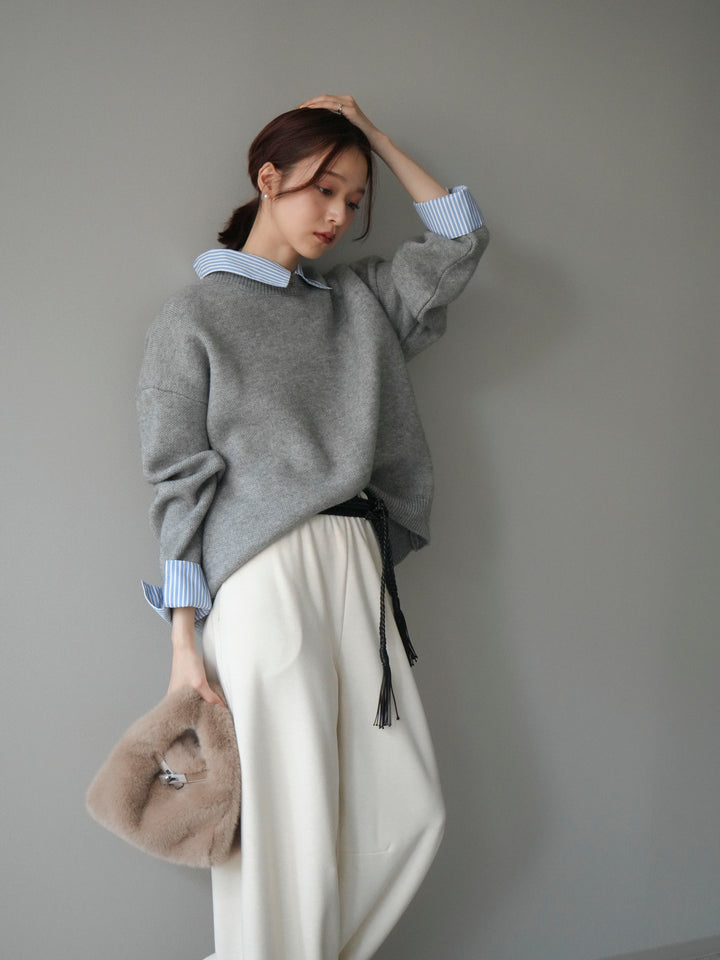 [SET]2WAYストライプ襟ニットプルオーバー+選べるアクセセット(2set)