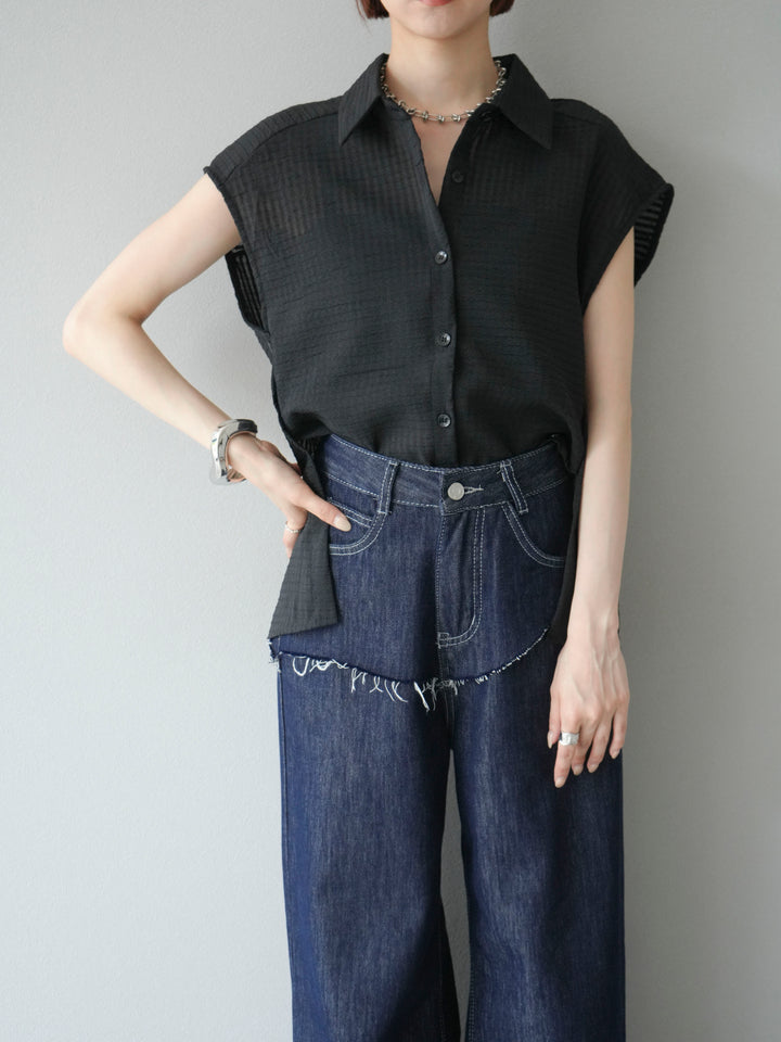 [予約]シアーチェックノースリーブシャツ/ブラック