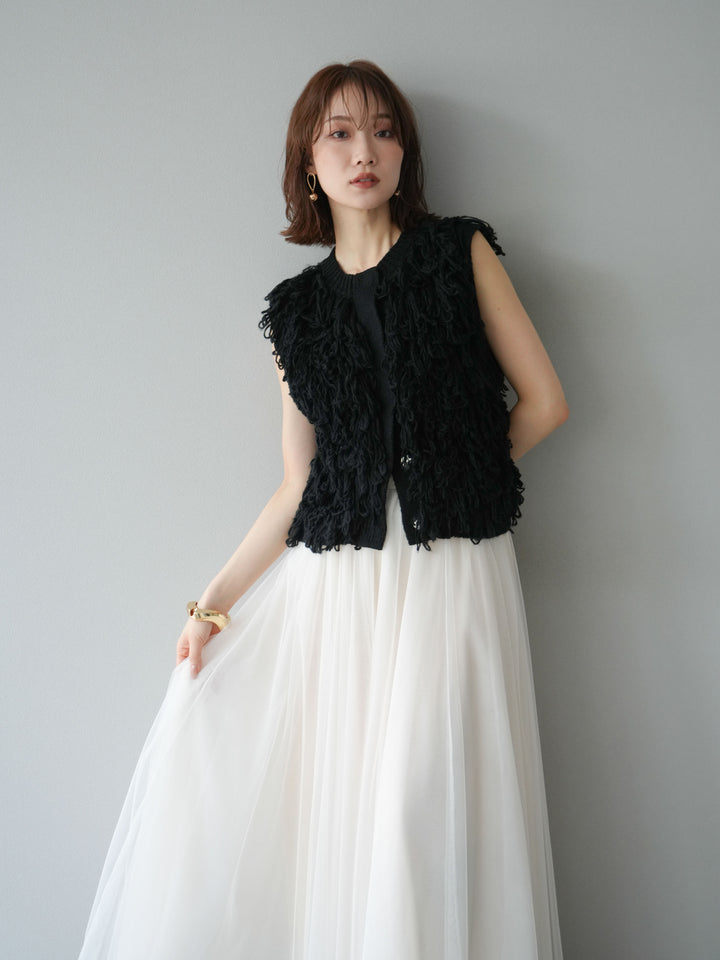 [予約]前開きループニットベスト/ブラック