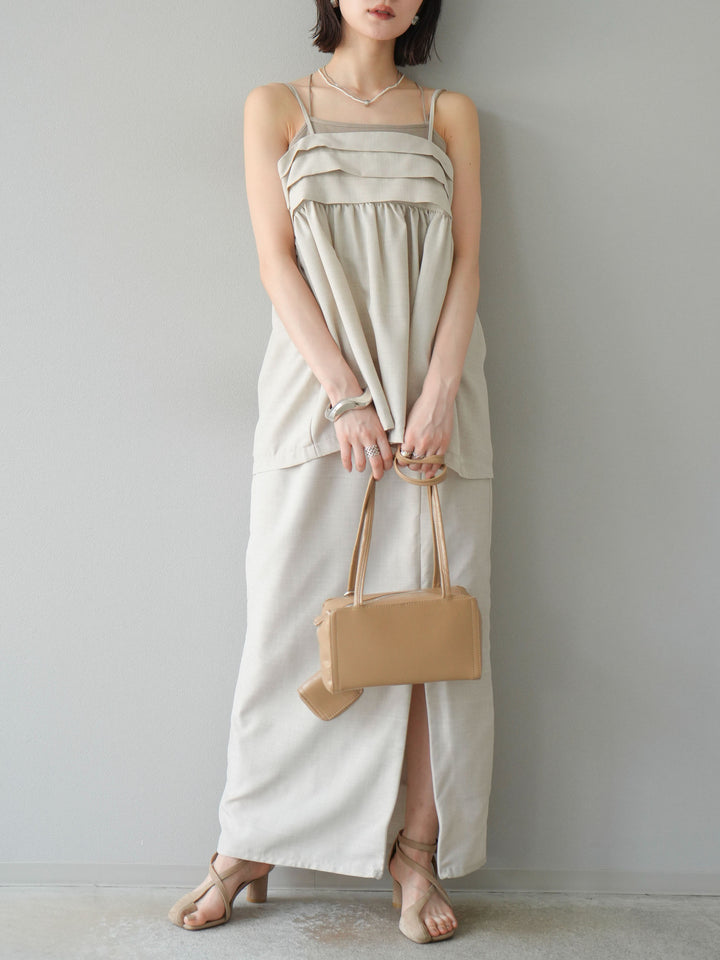 [予約]リネンライクZIPスリットタイトスカート/エクリュ