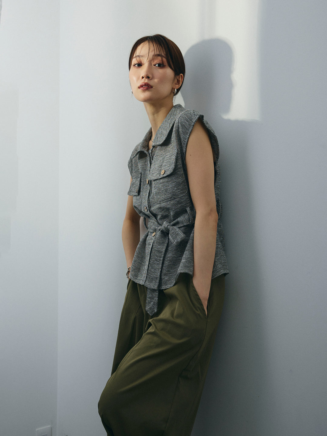 [予約]ミックスヤーンメッシュブラウス/ブラック