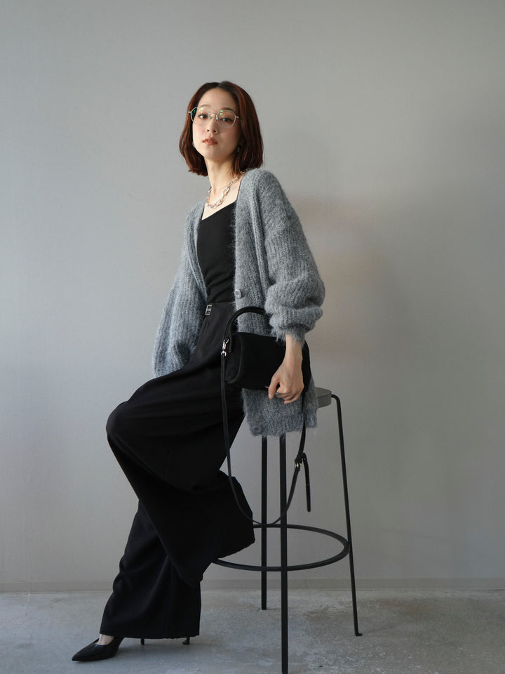 [予約]ウール混オーバーニットカーディガン/グレー