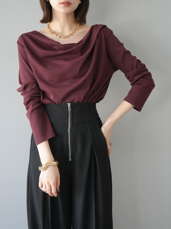 [予約]ドレープデザインカットソー/ブラウン