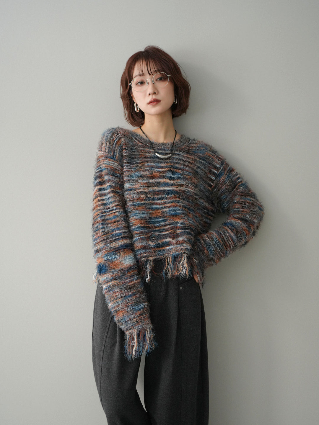 [SET]裾フリンジミックスヤーンシャギープルオーバー+裾フリンジミックスヤーンシャギープルオーバー(2set)
