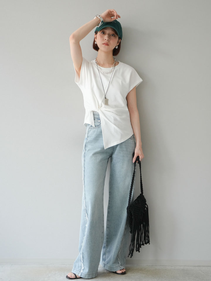 【預購】Line蕾絲牛仔褲/淺藍