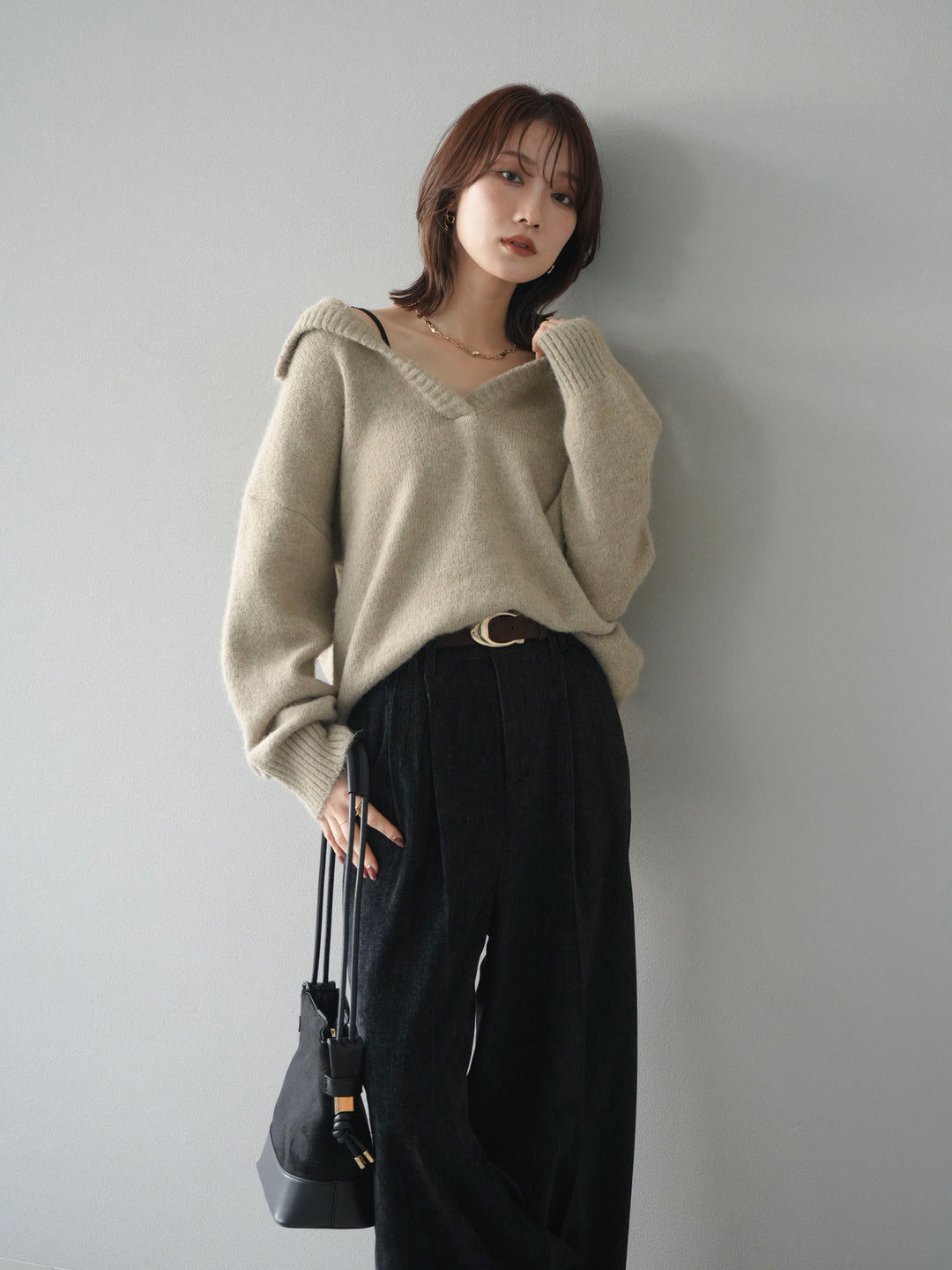 [予約]スキッパーニットプルオーバー/beige