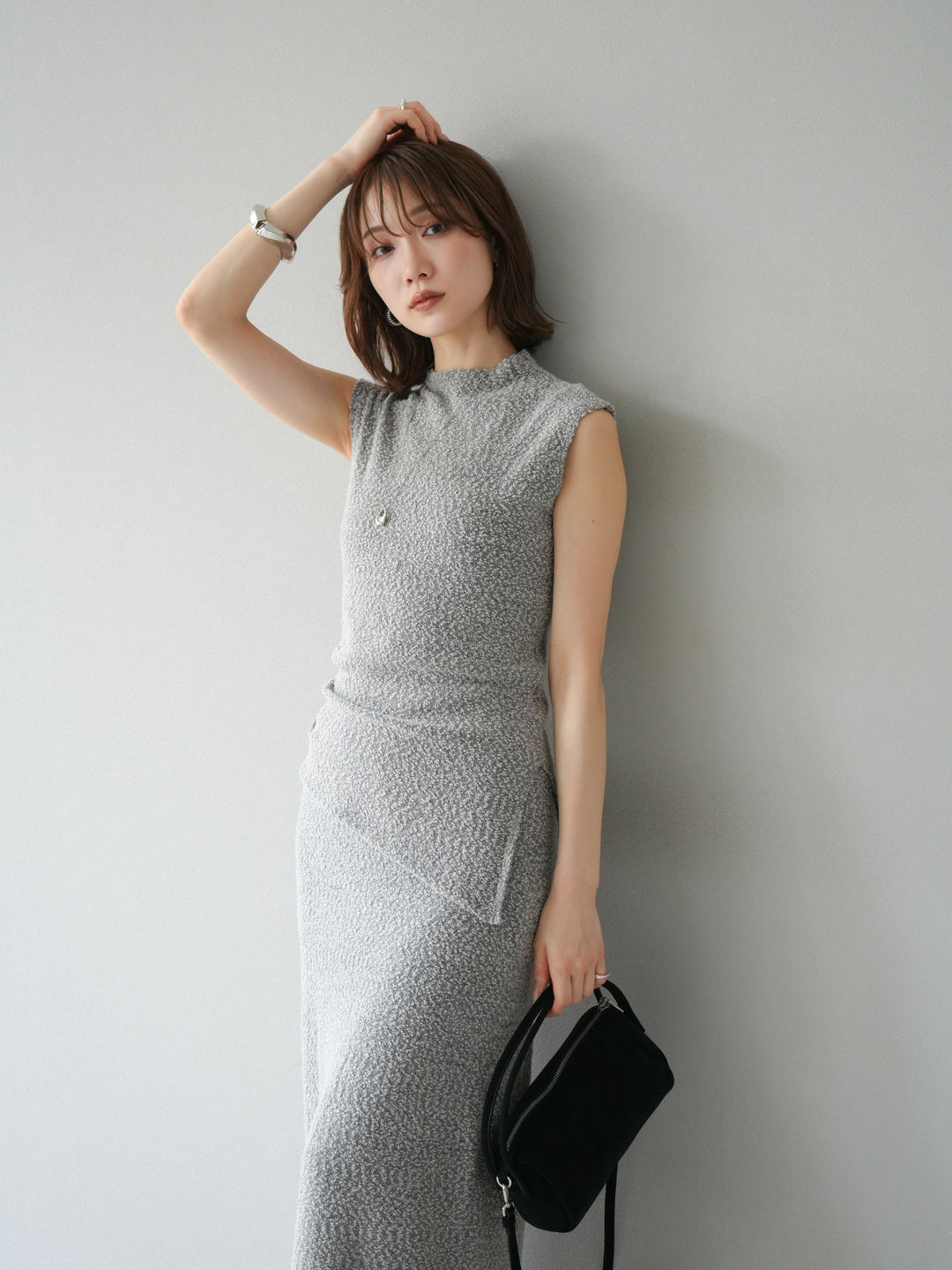 [予約]ブークレアシメニットノースリーブトップス/グレー