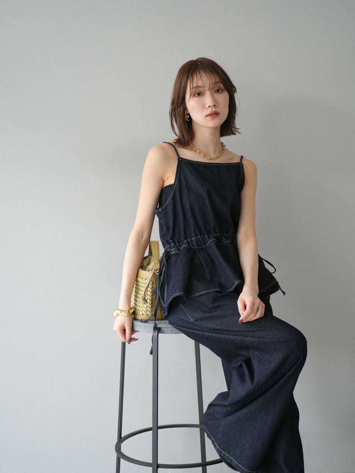 [SET]デニムタックフレアキャミソール＆イージーワイドパンツSET UP(2set)