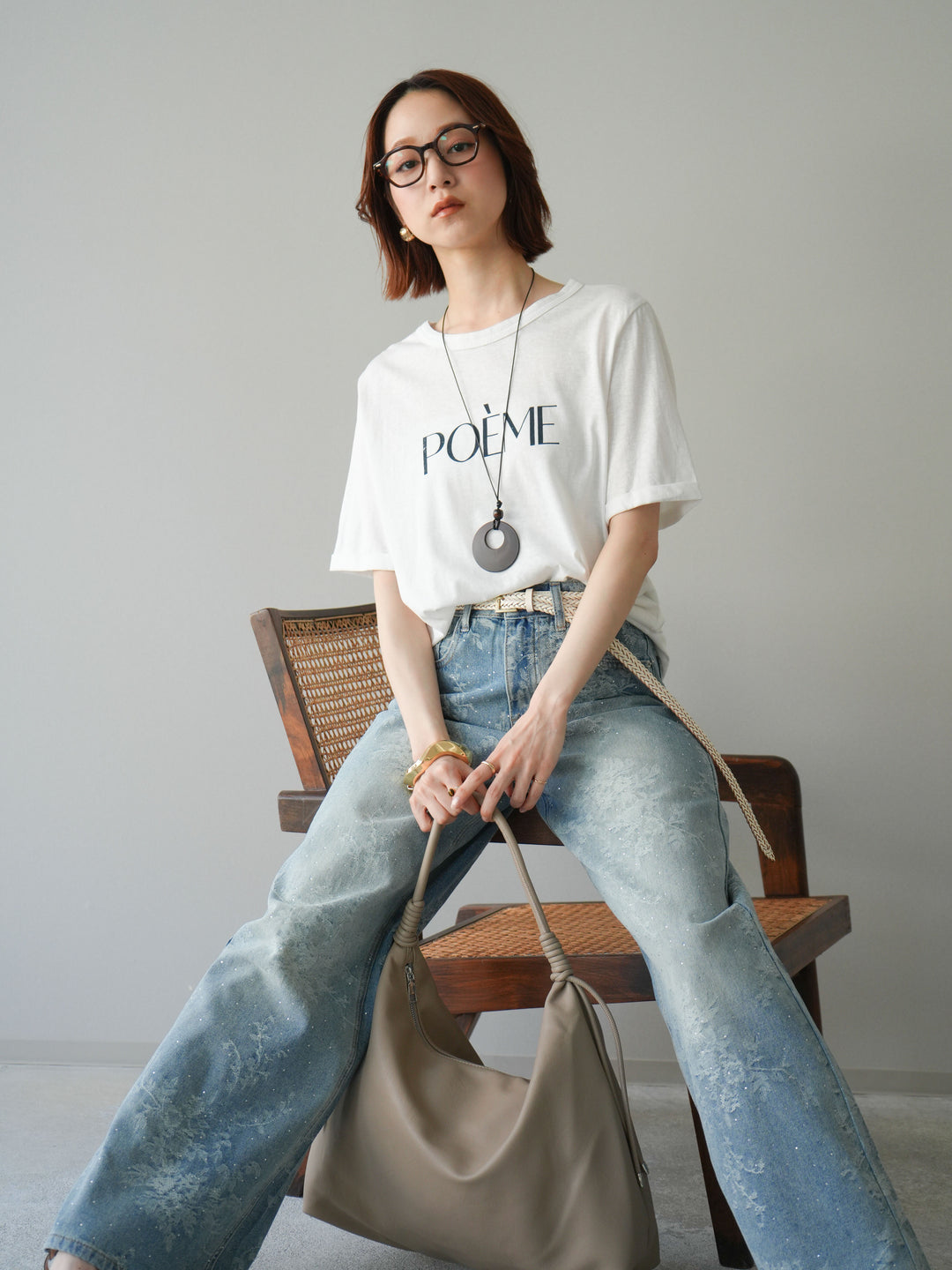 [予約]サークルネックレス付ロゴTシャツ/white