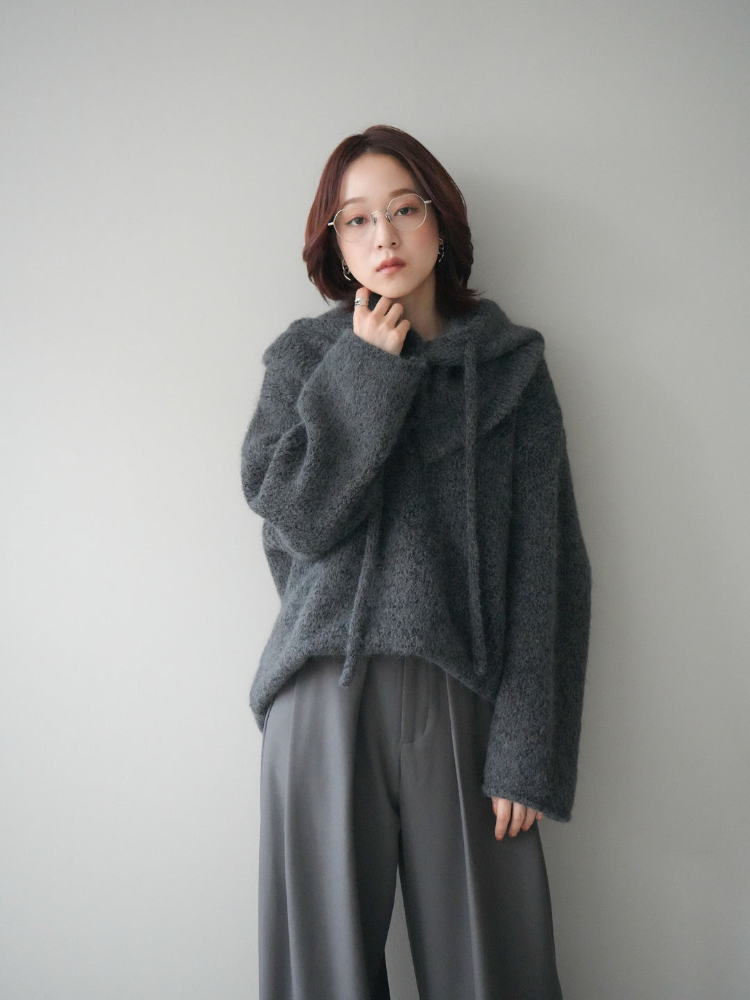 [SET]バラクラバSETニットプルオーバー+ベルトループデザインワイドパンツ(2set)