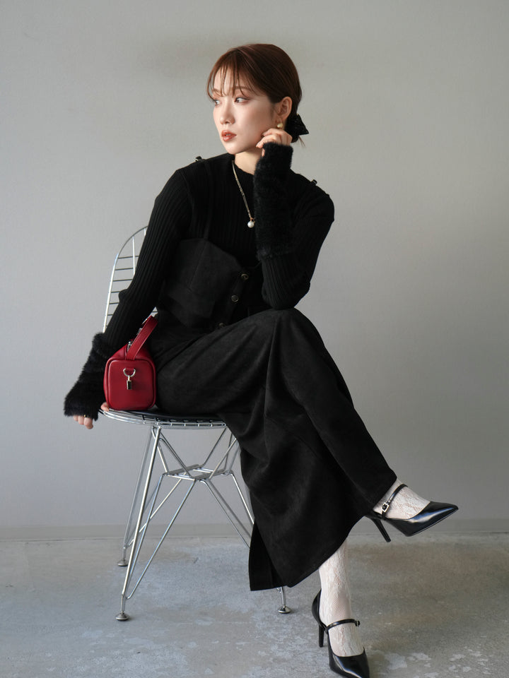 [予約]アームシャギーランダムリブニットトップス/ブラック