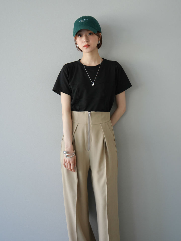 [SET]ビスチェデザインTシャツ+ジップタックワイドパンツ(2set)