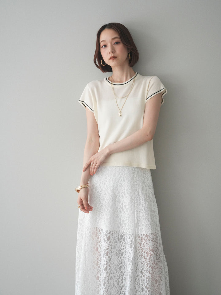 [SET]配色ハーフスリーブニットトップス+選べるアクセセット(2set)