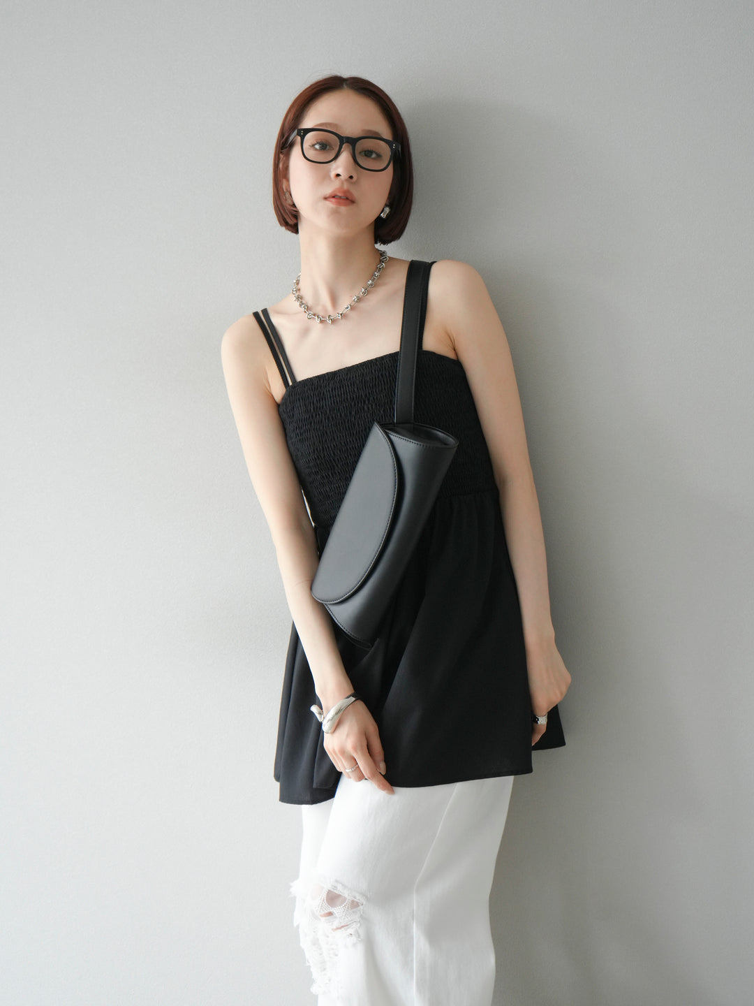 [予約]シャーリングフレアキャミプルオーバー/ブラック