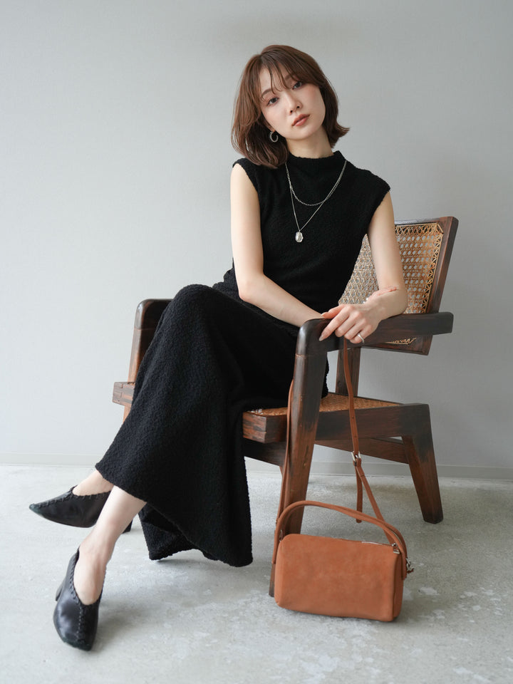 [套裝] 珠地佈針織無袖上衣 + 珠地佈針織I字裙 (2套)