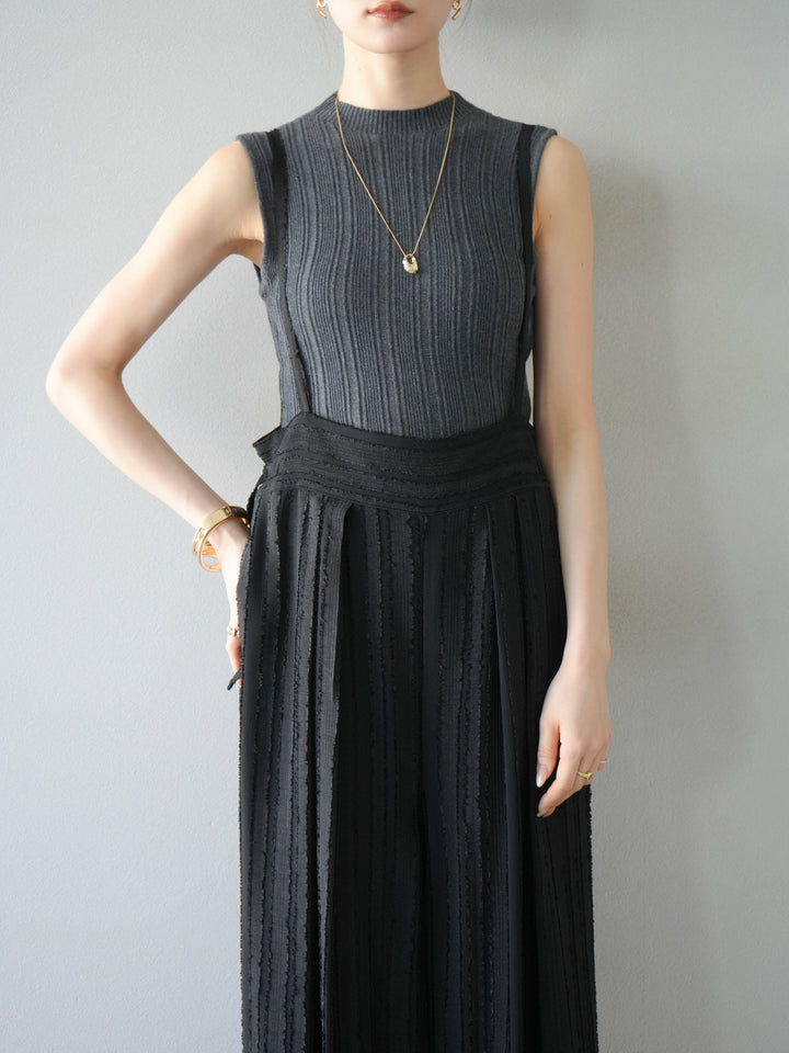 [予約]ジャガードストライプサロペット/ブラック