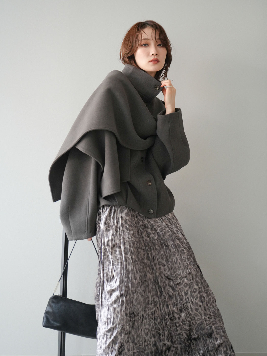 [予約]ストール付きミディアムコート/brown