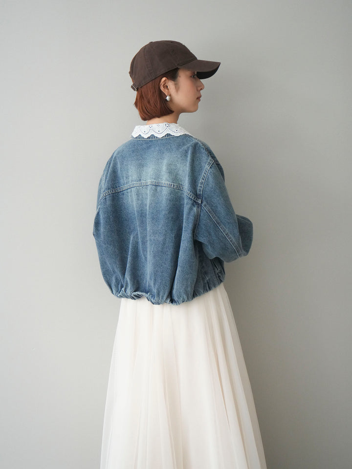 [SET]襟レースデニムショートジャケット+選べるアクセセット(2set)